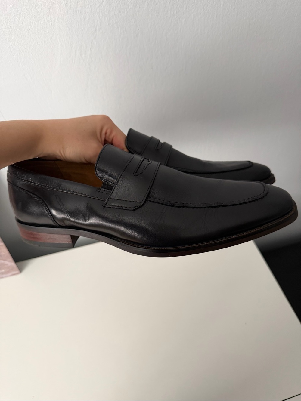 Florsheim Black Leather Penny Loafers with Subtle Heel